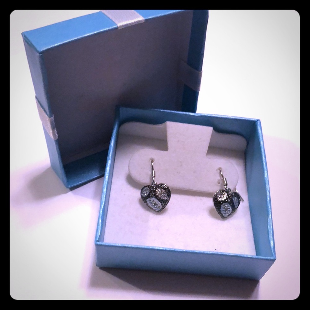 NWT Pave Silver heart drop earrings